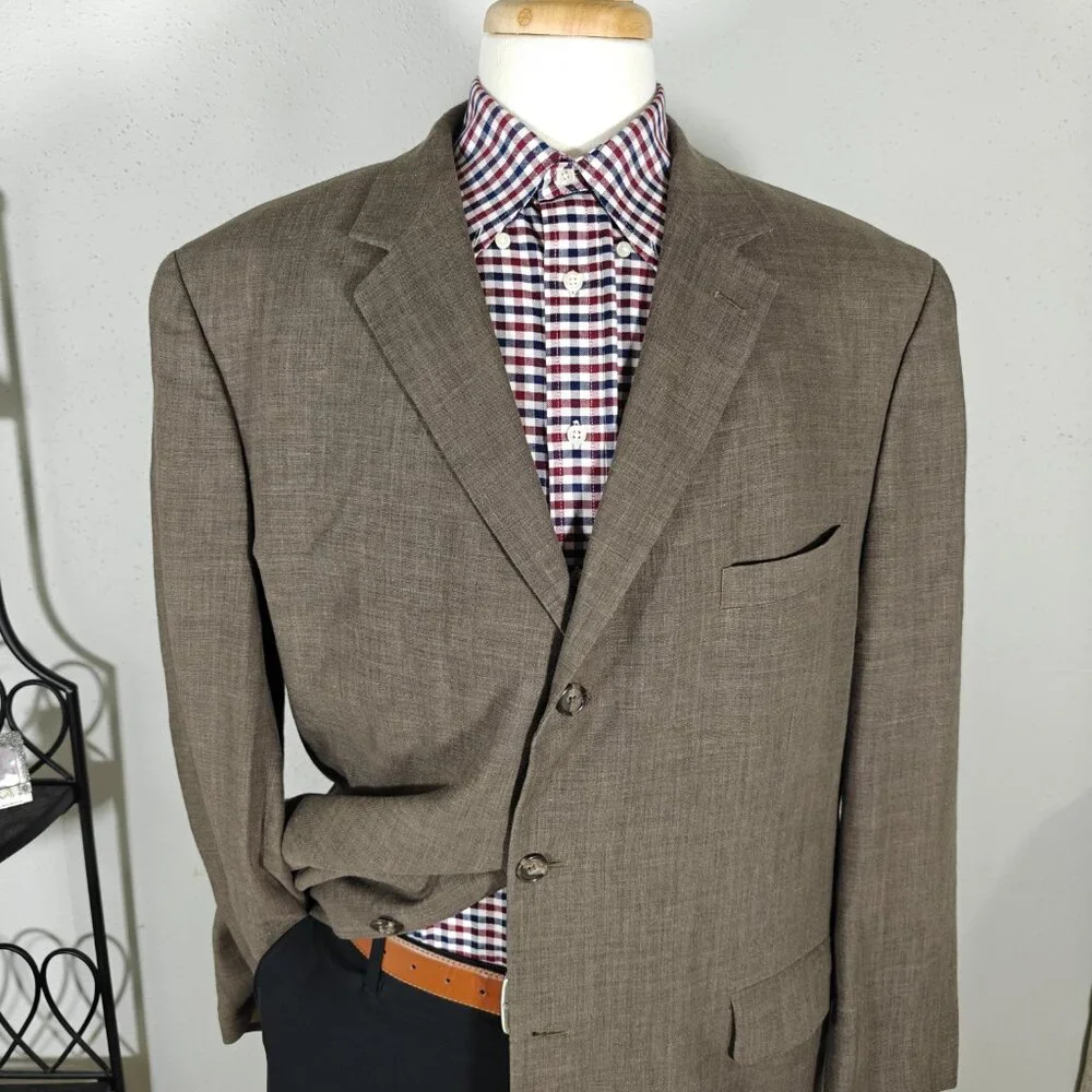 Coconut Grove Men's Sport Coat Blazer Three Button‎ Brown Linen Polyester 48R